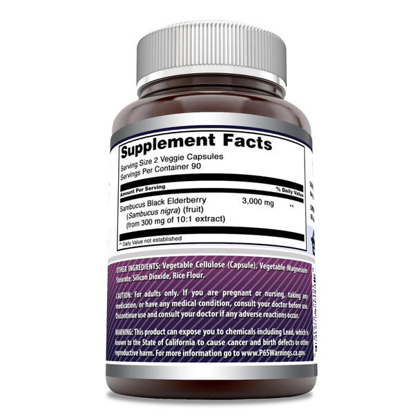 Amazing Formulas Sambucus Black Elderberry | 3000 Mg Per Serving | 180 Veggie Capsules Supplement | Non-Gmo | Gluten Free | Made In Usa