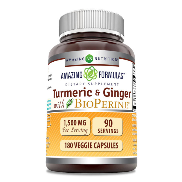 Amazing Formulas Turmeric Curcumin & Ginger With Bioperine 2250 Mg Per Serving Veggie Capsules | Non-Gmo | Gluten Free | Made In Usa | Ideal For Vegetarians (180 Count)