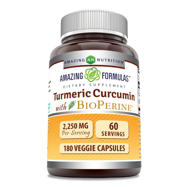 Amazing Formulas Turmeric Curcumin With Bioperine 2250 Mg Per Serving | 180 Veggie Capsules Supplement | Non-Gmo | Gluten Free | Made In Usa