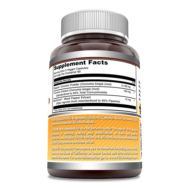 Amazing Formulas Turmeric Curcumin With Bioperine 2250 Mg Per Serving | 180 Veggie Capsules Supplement | Non-Gmo | Gluten Free | Made In Usa