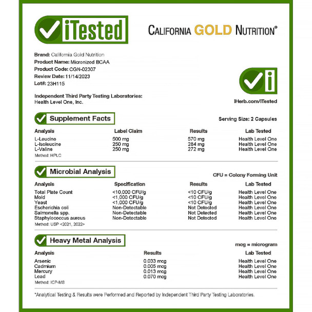 California Gold Nutrition Micronized Bcaa, Branched Chain Amino Acids, 500 Mg, 240 Veggie Capsules (250 Mg Per Capsule)