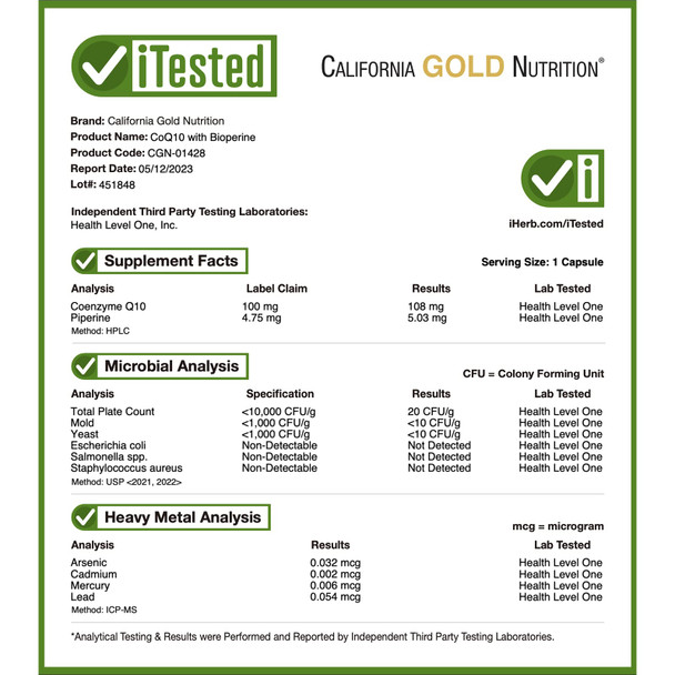 Coq10 By California Gold Nutrition - Usp-Verified, Fermented Coenzyme Q10 With Bioperine - Mitochondrial Support - Vegan Friendly - Gluten Free, Non-Gmo - 100 Mg - 150 Veggie Capsules