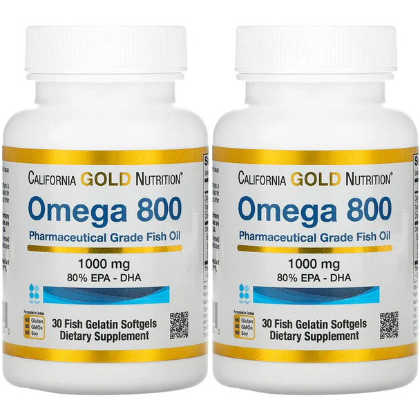 California Gold Nutrition Omega 800 Pharmaceutical Grade Fish Oil, 80% Epa/Dha, Triglyceride Form, 1,000 Mg, 30 Fish Gelatin Softgels, 2 Pack