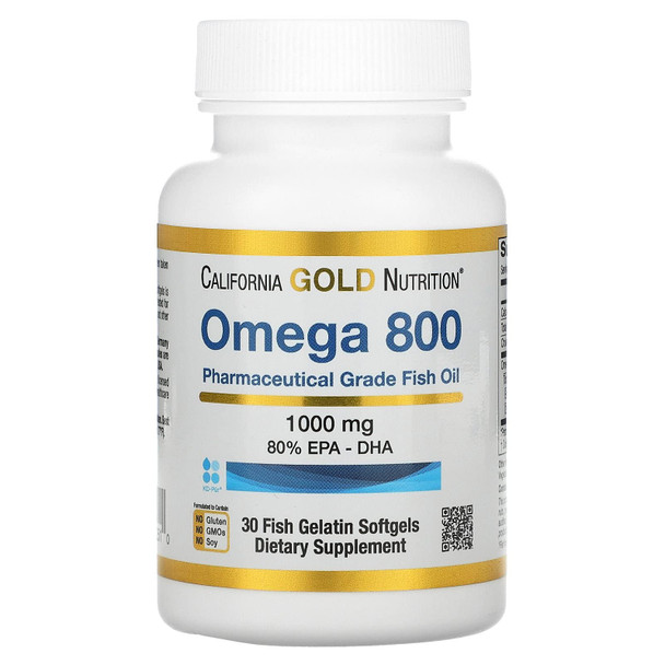 California Gold Nutrition Omega 800 Pharmaceutical Grade Fish Oil, 80% Epa/Dha, Triglyceride Form, 1,000 Mg, 30 Fish Gelatin Softgels, 2 Pack