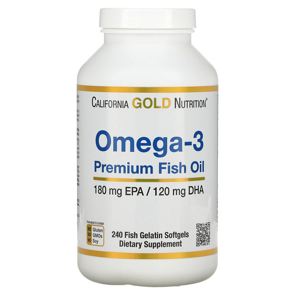 California Gold Nutrition Premium Fish Oil, Omega-3, 180 Mg Epa, 120 Mg Dha, Concentrated Triglyceride Form, 240 Fish Gelatin Softgels, 2 Pack