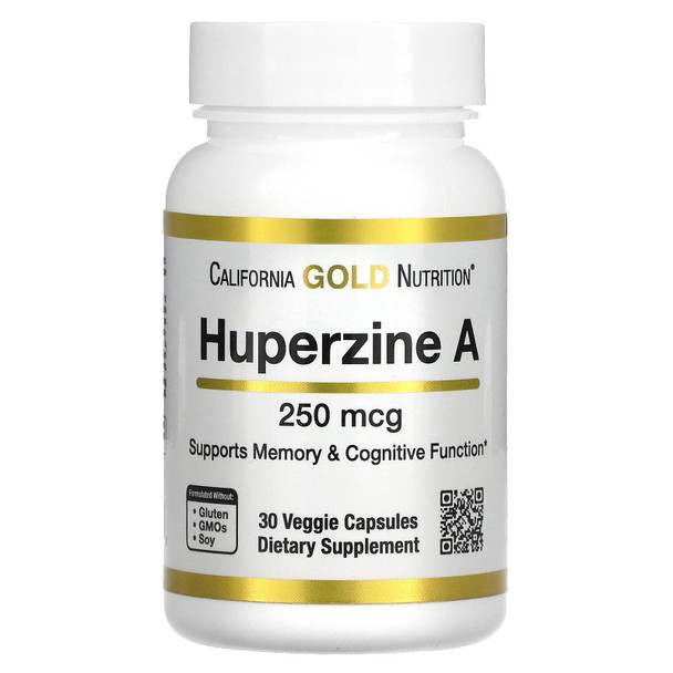 Huperzine A By California Gold Nutrition - Support For Memory & Cognitive Function - Promotes Healthy Acetylcholine Levels - Vegan Friendly - Gluten Free, Non-Gmo - 250 Mcg - 30 Veggie Capsules