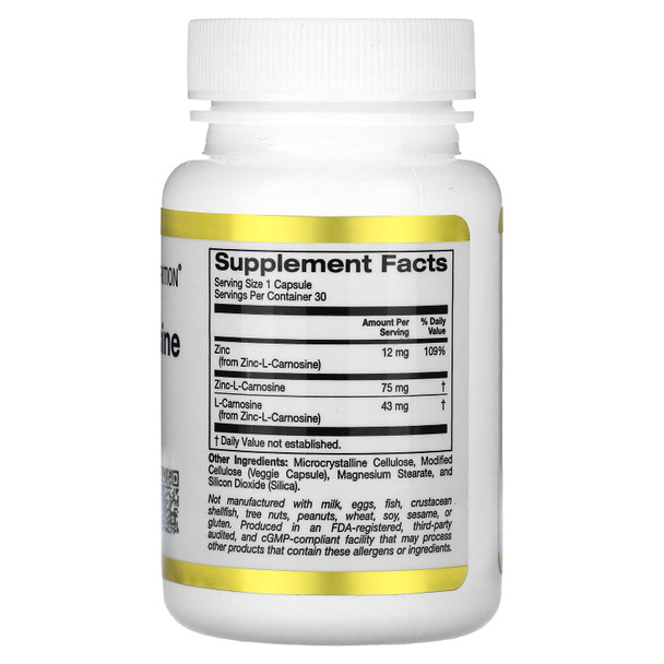 California Gold Nutrition Zinc-L-Carnosine Complex, 30 Veggie Capsules