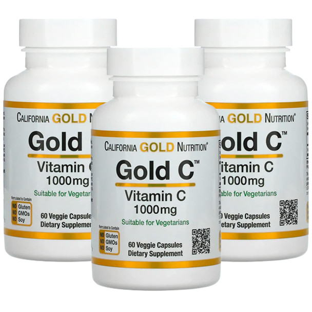 Gold C By California Gold Nutrition - Usp Grade Vitamin C Supplement - Immune Support & Seasonal Wellness - Vegetarian Friendly - Gluten Free, Non-Gmo - 1000 Mg - 60 Veggie Capsules, 3 Pack