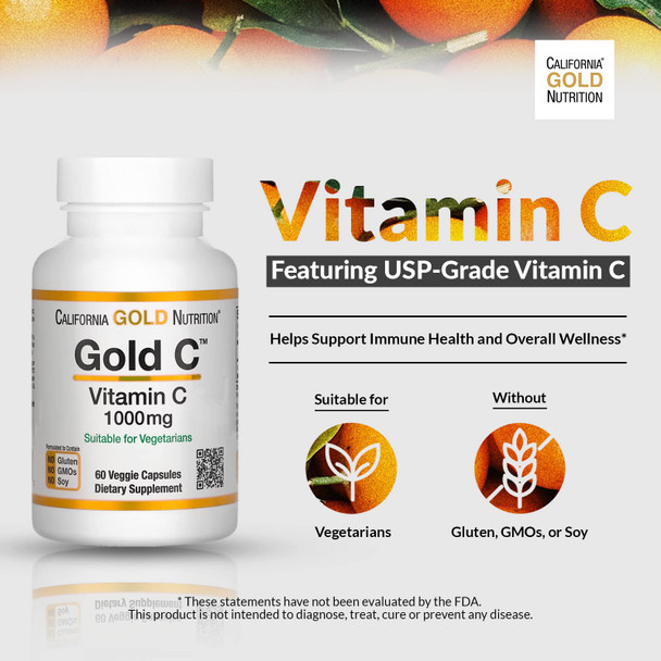 Gold C By California Gold Nutrition - Usp Grade Vitamin C Supplement - Immune Support & Seasonal Wellness - Vegetarian Friendly - Gluten Free, Non-Gmo - 1000 Mg - 60 Veggie Capsules, 3 Pack