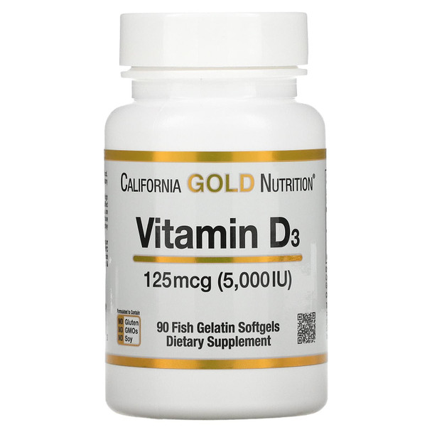 Vitamin D3 Supplement By California Gold Nutrition - Support For Healthy Bones & Teeth - Immune System Support - Gluten Free, Non-Gmo - 125 Mcg (5,000 Iu) - 2 Pack Of 90 Fish Gelatin Softgels Each