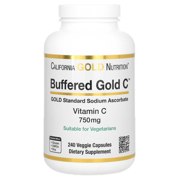 Buffered Gold C By California Gold Nutrition - Non-Acidic Vitamin C Supplement - Immune Support & Seasonal Wellness - Vegetarian Friendly - Gluten Free, Non-Gmo - 750 Mg - 240 Veggie Capsules