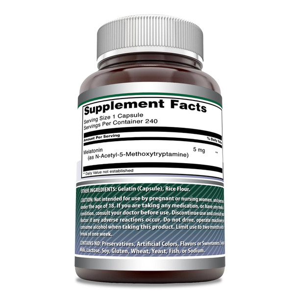 Amazing Formulas Melatonin Supplement | 5 Mg Per Serving | 240 Capsules | Non-Gmo | Gluten Free | Made In Usa
