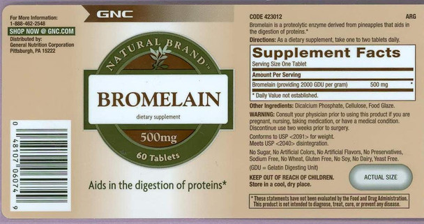 Gnc Natural Brand Bromelain 500Mg,60 Servings