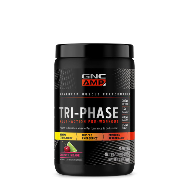 Gnc Amp Tri-Phase Multi-Action Pre-Workout | Supports Muscle Performance & Endurance | Cherry Limeade | 30 Servings