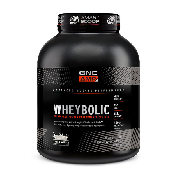 Gnc Amp Wheybolic Protein Powder | Targeted Muscle Building And Workout Support Formula | Pure Whey Protein Powder Isolate With Bcaa | Gluten Free | Classic Vanilla | 25 Servings