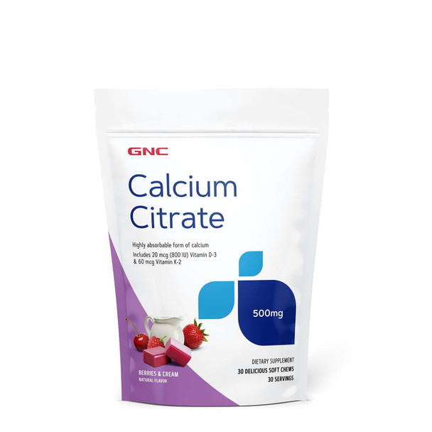 Gnc Calcium Citrate 500 Mg- Berries & Cream Flavor - 30 Soft Chews