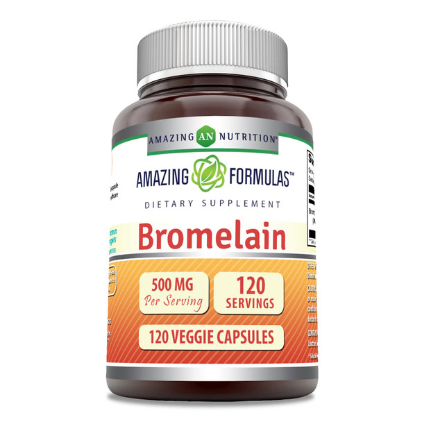 Amazing Formulas Bromelain 500Mg 2400 Gdu, 120 Veggie Capsules | Non-Gmo | Gluten Free | Made In Usa | Ideal For Vegetarians (1 Pack)