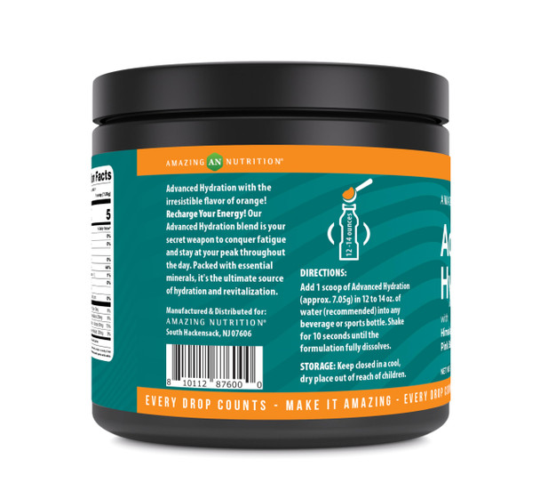 Amazing Nutrition Advanced Hydration, Electrolyte Powder 30 Servings | Packed With Essential Minerals | Sugar-Free | Keto Friendly | Non-Gmo | Gluten-Free (Natural Orange)