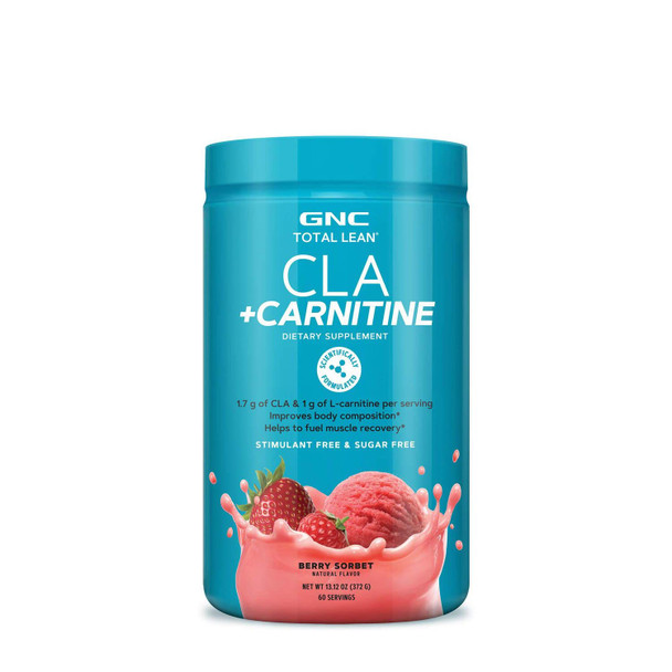 Gnc Total Lean Cla + Carnitine | Improves Body Composition And Fuels Muscle Recovery, Stimulant Free And Sugar Free | Berry Sorbet | 60 Servings