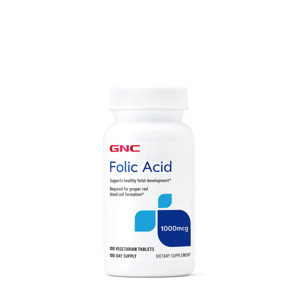 Gnc Folic Acid 1000 Mcg | Supports Healthy Fetal Development, Required For Proper Red Blood Cell Formation, Vegetarian Formula | 100 Tablets