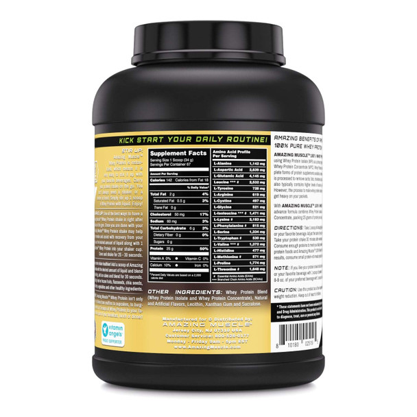 Amazing Muscle 100% Whey Protein Powder *Advanced Formula With Whey Protein Isolate As A Primary Ingredient Along With Ultra Filtered Whey Protein Concentrate (Vanilla, 5 Lb)