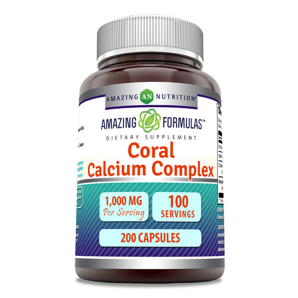 Amazing Formulas Coral Calcium Complex Supplement 1000 Mg 200 Capsules | Non-Gmo | Gluten Free | Made In Usa