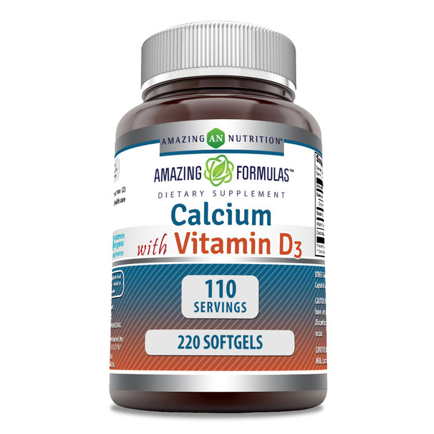 Amazing Formulas Calcium With Vitamin D3 220 Softgels Supplement | Non-Gmo | Gluten Free