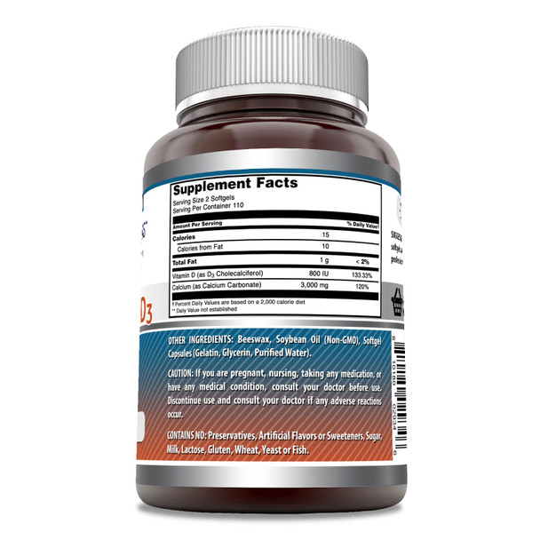 Amazing Formulas Calcium With Vitamin D3 220 Softgels Supplement | Non-Gmo | Gluten Free