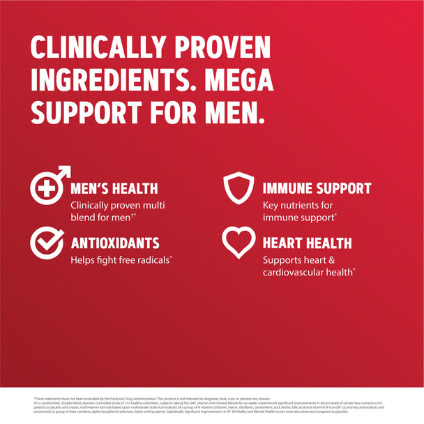 Gnc Mega Men Multivitamin, Twin Pack, 180 Caplets Per Bottle, Heart And Immune Support
