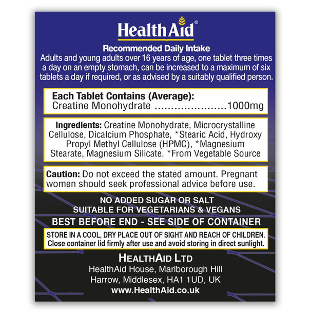 Health Aid Creatine Monohydrate 1000Mg 60 Tablets