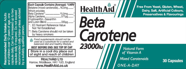 Health Aid Beta-Carotene (Natural) 15Mg 30 Capsules