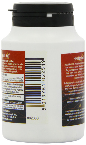 Health Aid L-Arginine 500Mg 60 Tablets