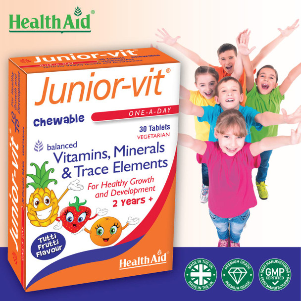 Health Aid Junior-Vit - Chewable (Tutti-Fruity Flavour) (Age 2 Plus) - Blister Pack 30 Tablets