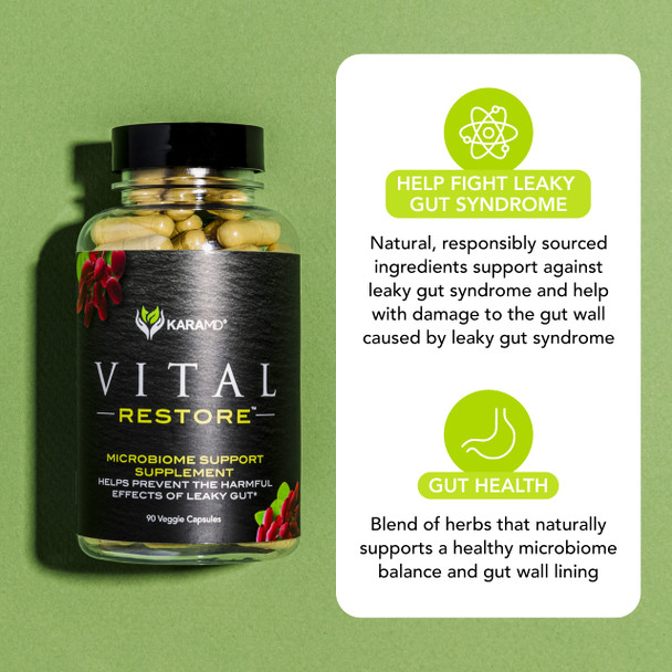Karamd Vital Restore - Supplement For Leaky Gut, Colon Health, & Immune Support - With Zinc, Turmeric, Berberine & L-Glutamine - Vegetable Capsules - 30 Servings (90 Capsules)