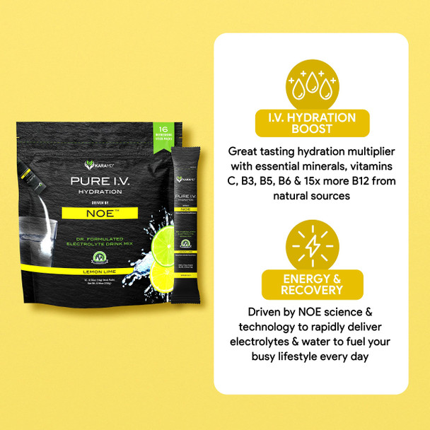 Karamd Pure I.V. + Gutbio Max - Special Value Priced Bundle - Refreshing Lemon Lime Hydration Packets (16 Sticks) & Powerful Supplement For Prebiotics, Postbiotics & Probiotics (120 Capsules)