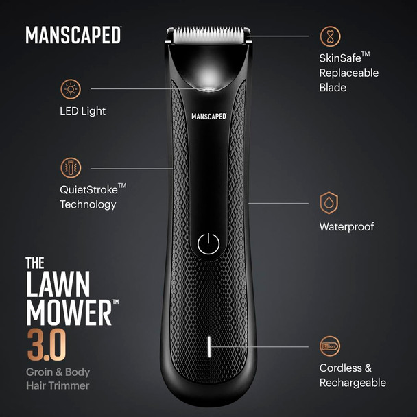 Manscaped Electric Groin Hair Trimmer, The Lawn Mower 3.0, Replaceable Ceramic Blade Heads, Waterproof Wet/Dry Clippers, Standing Recharge Dock, Ultimate Male Body Hair Razor