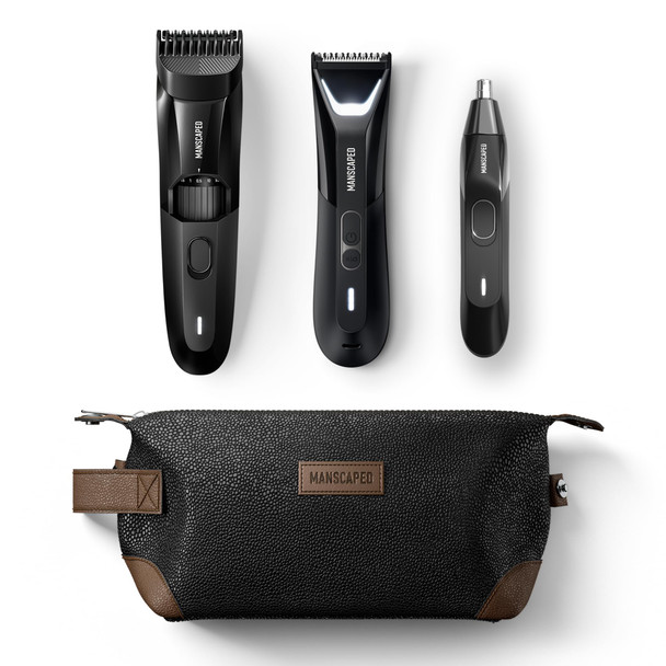 Manscaped Body, Beard & Face Bundle 5.0 - The Lawn Mower 5.0 Ultra Groin & Body Hair Groomer, The Beard Hedger Premium Beard Trimmer, Weed Whacker 2.0 Nose & Ear Hair Razor, The Shed Toiletry Bag