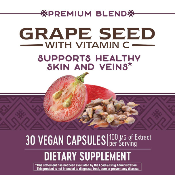 Nature'S Way Premium Blend Grape Seed With Vitamin C, Supports Skin And Veins*, 30 Vegan Capsules