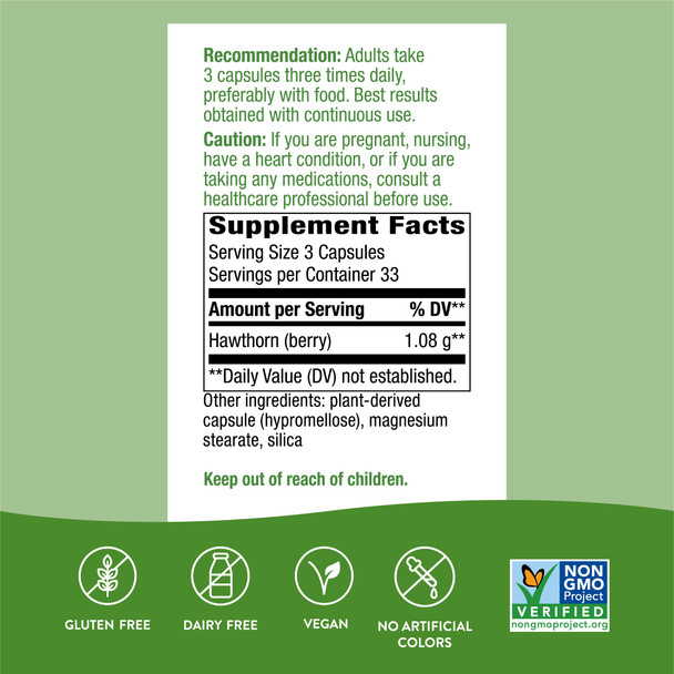 Nature'S Way Herbal Hawthorn Berries, Traditional Healthy Heart Support*, 100 Vegan Capsules