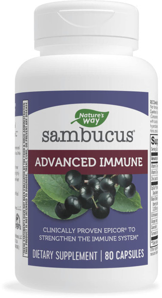 Nature'S Way Sambucus Advanced Immune Capsules With Black Elderberry, Vitamin C, Vitamin D, Ecea And Zinc, Immune System Support With Epicor*, 80 Capsules