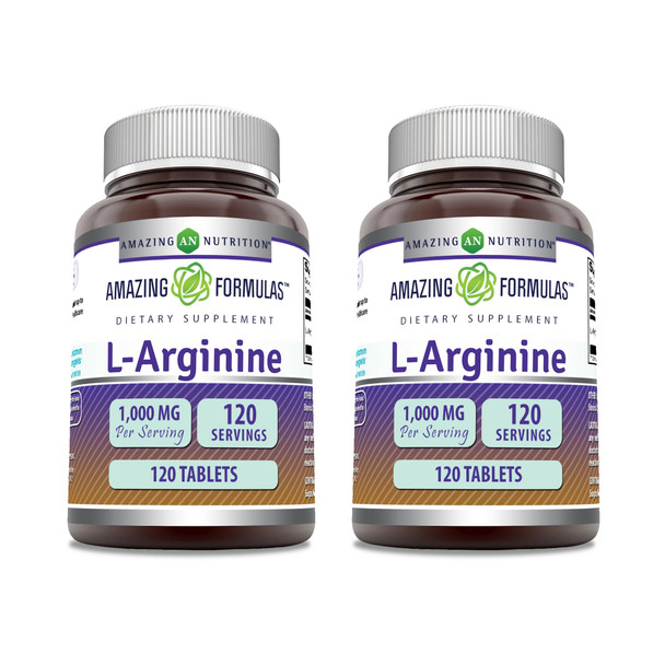 Amazing Formulas L-Arginine 1000Mg 120 Tablets Supplement | Best Amino Acid Supplement For Women & Men | Non-Gmo | Gluten Free | Made In Usa | 2 Pack