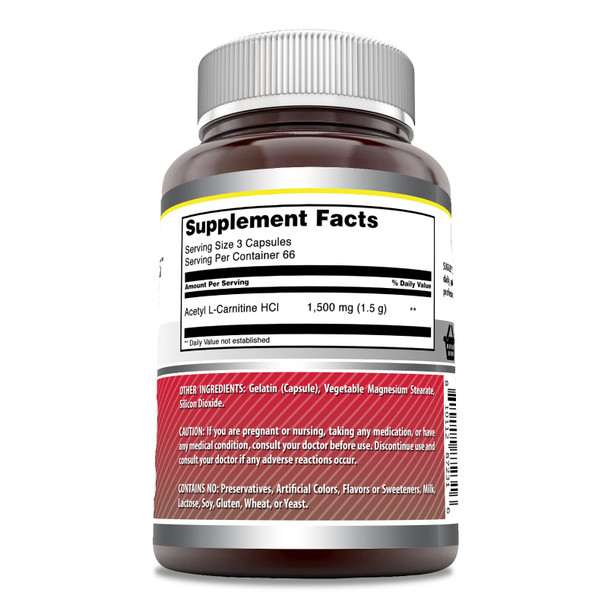 Amazing Formulas Acetyl L-Carnitine Supplement | 1500 Mg | 200 Capsules | Non-Gmo | Gluten Free | Made In Usa
