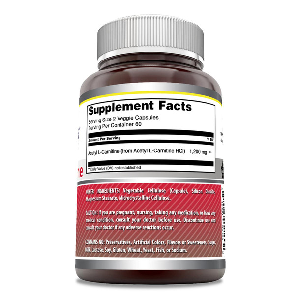 Amazing Formulas Acetyl L-Carnitine Supplement | 1200 Mg | 120 Veggie Capsules | Non-Gmo | Gluten Free | Made In Usa