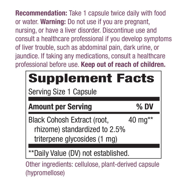 Nature'S Way Premium Black Cohosh, Menopause Support For Women*, 40 Mg Per Serving, 120 Vegan Capsules