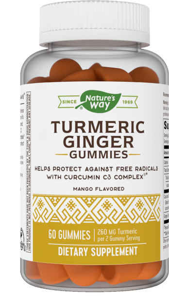 Nature'S Way Turmeric Curcumin C3 Complex And Ginger Gummies, Support Antioxidant Pathways*, Mango Flavored, 260 Mg, 60 Gummies