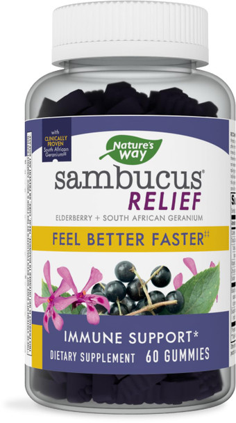 Nature'S Way Sambucus Relief Gummies With Elderberry, Vitamin C, Zinc And South African Geranium, Immune Support*, 60 Gummies