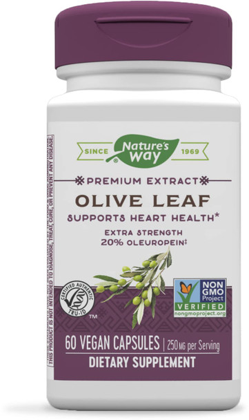 Nature'S Way Premium Extract Standardized Olive Leaf 20% Oleuropein, 250 Mg Per Serving, 60 Vcaps