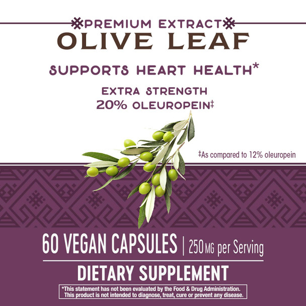 Nature'S Way Premium Extract Standardized Olive Leaf 20% Oleuropein, 250 Mg Per Serving, 60 Vcaps