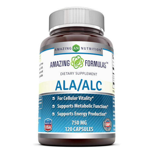 Amazing Formulas Ala/Alc (Alpha Lipoic Acid/ Acetyl-L-Carnitine) | 750Mg Per Serving 120 Capsules Supplement | Non-Gmo | Gluten Free | Made In Usa