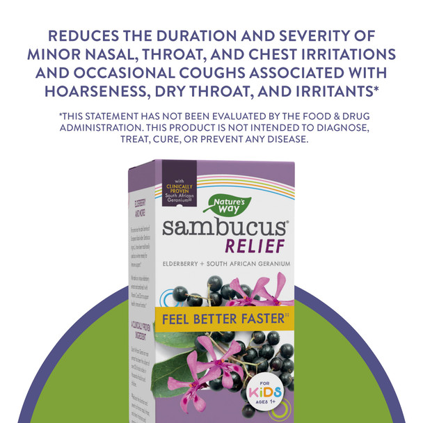 Nature'S Way Sambucus Relief Kid'S Cough Syrup With Elderberry, Vitamin C, Zinc, And South African Geranium, 8 Fl. Oz